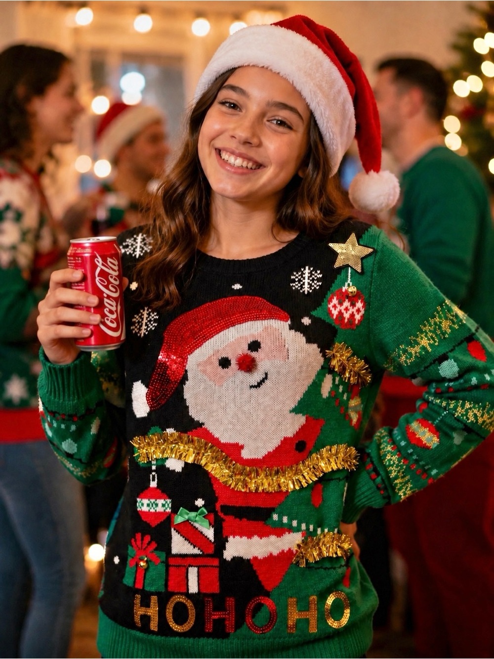 Ugly Christmas Sweater Youth Sz M (7-9) Santa Claus Ho Ho Ho No Boundaries